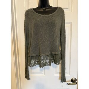 American Eagle Green Lace Long Sleeve Peplum Spring Sweater Women's Size S.